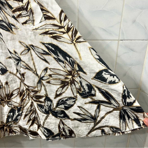 J Crew 0 Foil Leaf Zip Front 100% Linen Boho Chic Tropical Beachy A-Line Dress - Picture 8 of 16